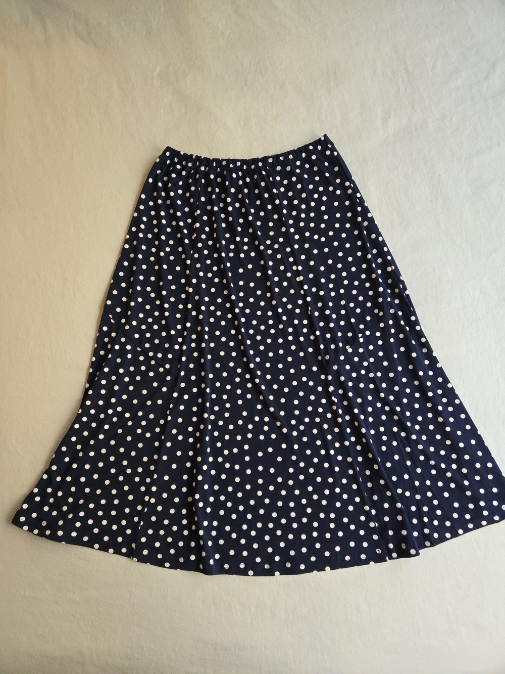 Nina Leonard Classic Navy White Polka Dot Flared Midi Skirt HAL3